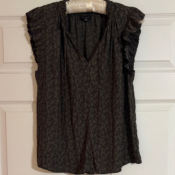Anthropologie Tops - Anthropologie Current Air Dark Olive Ruffle Sleeve V-Neck Blouse